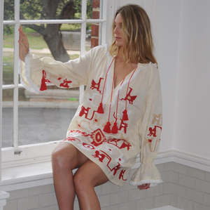 Tunique de styliste à manches longues bouffantes pour femme, haut de styliste à la mode - Product Image 2