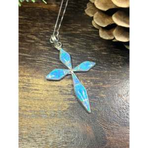 Rhodium-Plated Sterling <b>Silver</b> Cross <b>Pendant</b> with <b>Man</b>-Made Opal Inlay Christian Geometric Charm Jewelry - Product Image 4