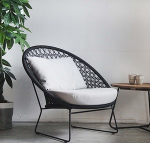 เก้าอี้เลานจ์ของโรงแรมหรูหรากลางแจ้งเชือกทอเฟอร์นิเจอร์โลหะสีดำสำหรับวิลล่าสำหรับห้องนั่งเล่นสวนสาธารณะอพาร์ทเมนท์ - Product Image 2