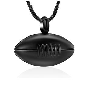 Bijoux de crémation noirs Collier d'urne commémorative de football pour porte-cendres Urne souvenir de cendres en acier inoxydable pour frère petit ami - Product Image 1