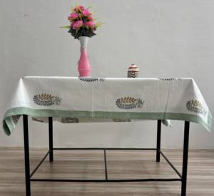 Mantel de Algodón Estampado a Mano: Rayas Florales, Estilo Boho para Comedor - Product Image 2