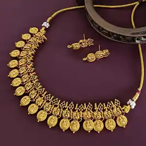 Индийский производитель fulgenz ювелирные изделия религиозное Laxmi колье ожерелье висячие серьги Набор Позолоченные индийские ювелирные наборы для женщин