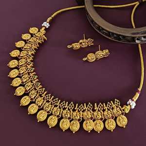 Fabricant indien Efulgenz bijoux religieux Laxmi collier ras du cou boucles d'oreilles ensemble plaqué or indien ensembles de bijoux pour les femmes - Product Image 1