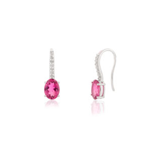 Trendy 14K Solid White Gold Jewelry Handmade Natural Rubellite Diamond Dangle <b>Fishhook</b> Lock Earrings Minimalist Luxury Weddings - Product Image 5