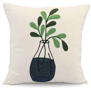 Funda de Cojín Bohemia a Rayas Vintage con Bordado Botánico Minimalista |   Funda de Almohada Decorativa Moderna con Diseño de Maceta para - Product Image 1