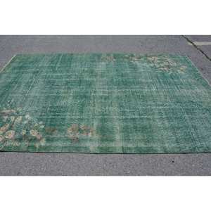 Alfombra turca vintage de 6,4x10 pies, área grande clásica, lana hecha a mano con diseño de retazos, respaldo de látex para adolescentes - Product Image 3