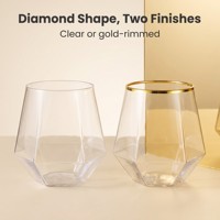 Gobelets en plastique transparent pour les fêtes, verres à vin sans pied et verres à champagne avec des options de bordure côtelée, diamantée et dorée