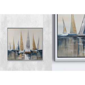 Toile imprimée : Art sur verre de voiliers modernes dorés et argentés, 1P Whiteframedcanvas - Product Image 1