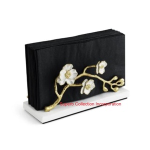 Porte-serviettes en métal doré motif fleuri pour table à manger Distributeur de mouchoirs en papier décoratif pour la cuisine et le restaurant - Product Image 3