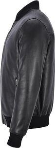 Blouson aviateur en cuir noir pour homme, col montant, fermeture éclair, style décontracté, pour motard, automne - Product Image 2