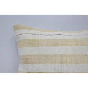 Subtle Striped Ikat Patchwork Wool Pillow 14x14 Inch <b>Beige</b> Vintage Square Pattern Portable Decorative <b>Cushion</b> for Living Bedding - Product Image 2