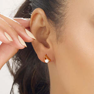 <b>Pearl</b> Axis Stud Gold <b>Earring</b> with <b>Diamond</b> Bezel Setting Trendy Geometric Gift for Party <b>and</b> Anniversary - Product Image 2