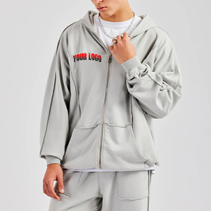 Venta al por mayor de invierno pesado peso francés Terry cremallera Sudadera con capucha para hombre personalizado Puff impreso Logotipo de gran tamaño Zip Basics sudaderas con capucha de los hombres - Product Image 6