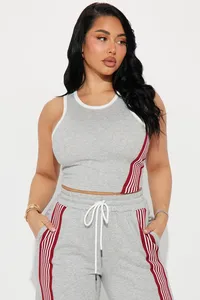 Ever Glow Women Plus Size Gray Gothic Polyester/Cotton Tracksuit <b>Set</b> Sleeveless <b>Crop</b> <b>Top</b> Pants Casual Regular Fit Drawstring - Product Image 3