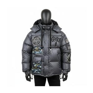 Premium <b>Men</b> Puffer <b>Jacket</b> 380 GSM Nylon Polyester Blend Fabric Warm Winter Coat <b>Camo</b> Panel Custom Logo Puffer <b>Jacket</b> <b>for</b> man - Product Image 1