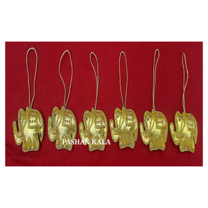Fabric Material Elephant Shape <b>Golden</b> Color Zari Embroidery With Bead Work <b>Christmas</b> Ornament For <b>Christmas</b> And Diwali Festival - Product Image 1
