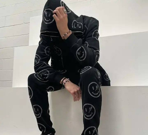 Wholesale <b>Spring</b> Autumn Men's Rhinestone Hoodie Tracksuit Sets Casual Loose Sports Jogger Streetwear Sets for Online <b>Sale</b> - Product Image 3