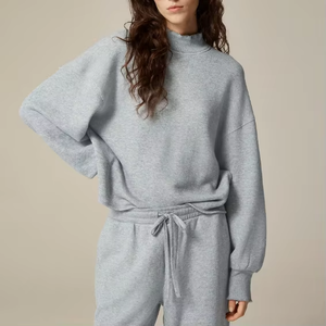 Sudadera larga de poliéster/algodón de rizo francés para mujer, Color liso, cuello simulado, estilo informal de gran tamaño, frente de invierno y otoño - Product Image 6