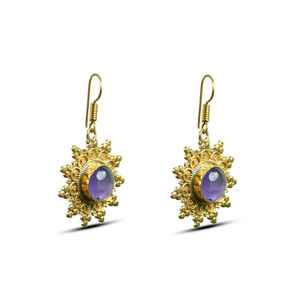 Pendientes Florales de Amatista Natural, Joyería Minimalista para Mujer, Regalo, Pendientes de Girasol, Plata de Ley 925, Chapado en Oro de 14k - Product Image 4
