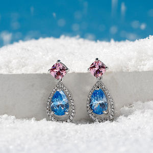 Jeulia Teardrop Sparkling Aquamarine Halo Pear Cut Sterling <b>Silver</b> <b>Drop</b> <b>Earrings</b> for Party - Product Image 5