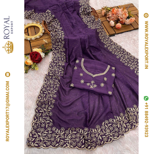 ชุดส่าหรีแบบใหม่ ดีไซน์สวยงาม ปักอย่างดี เหมาะสำหรับงานปาร์ตี้ ผู้หญิง วัยผู้ใหญ่ สไตล์อินเดียและปากีสถาน ลวดลายนูน ชุดเดรสสตรีอินเดียแบบ Evergreen - Product Image 3