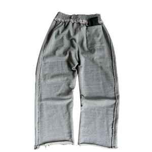 2024 Custom Streetwear Distressed Sweat Pants French Terry Hem Cotton Grey <b>Baggy</b> Wide Leg Oversized Stacked Sweatpants for <b>Men</b> - Product Image 2