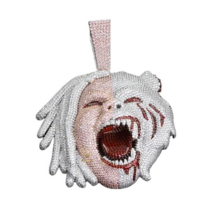 Iced Out Tee Grizzley Half Men Half Beast Hip Hop Nueva moda American Rapper Jewelry Moissanite Diamond Cuban Chain Pendant - Product Image 1