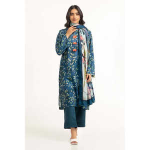 ชุดลำลองสีน้ำเงิน 3 ชิ้น ลายพิมพ์ สำหรับผู้หญิง เหมาะสำหรับใส่ทำงานหรือฤดูร้อน ตกแต่งด้วยกระดุม - Product Image 3