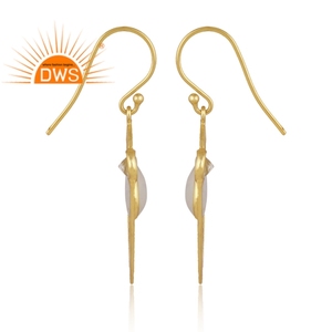 Meilleure vente en argent sterling plaqué or 18 carats naturel arc-en-ciel lune pierre gemme boucle d'oreille demi fabricant de bijoux fins - Product Image 4