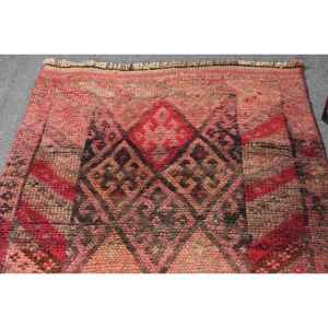 Vintage Herki <b>Runner</b> Rug 2.9x12.7 ft (87x388 cm), Turkish <b>Red</b> Striped Wool Rug - Product Image 3