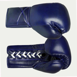OEM Custom Solid Royal <b>Navy</b> <b>Leather</b> Boxing <b>Gloves</b> Lace Up Wrist Support Competition Pro Punching <b>Gloves</b> - Product Image 3