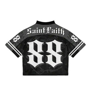 Camiseta de fútbol americano de gran tamaño de malla con cuello en V Hip Hop Streetwear Camiseta con estampado de números transpirable de manga corta para hombres al por mayor - Product Image 2