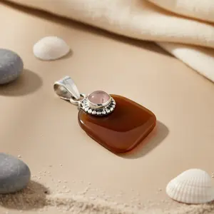 Colgante de Plata 925 con Cuarzo Rosa para Mujer, Estilo Religioso, Joyería con Piedras Preciosas Doradas, Patrón de Dibujos Animados, Cristal de Jade como Piedra Principal - Product Image 2