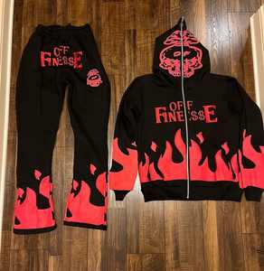 Survêtement évasé à fermeture éclair complète pour hommes Sweat imprimé bouffant Sweat à capuche évasé et ensembles de pantalons Pantalon de survêtement empilé sérigraphié - Product Image 6