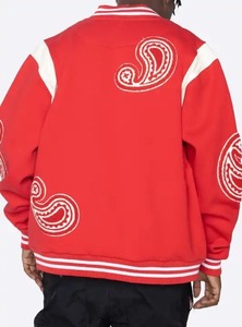 Chaquetas Bomber de Cachemira 00% de diseño personalizado, cuerpo de lana y mangas de cuero de vaca genuino, chaqueta Varsity Letterman naranja y negra - Product Image 3