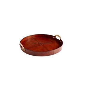 Bandeja grande de cuero Bandejas redondas tradicionales de madera para servir con acabado de alta calidad y asas ergonómicas para facilitar su uso - Product Image 1