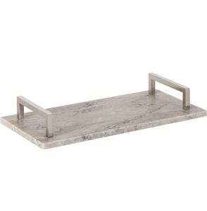 Bandeja rectangular de mármol blanco con asas de metal blanco ondulado, bandeja de tocador de diseño moderno para cocina, baño, decoración de mesa de centro - Product Image 5
