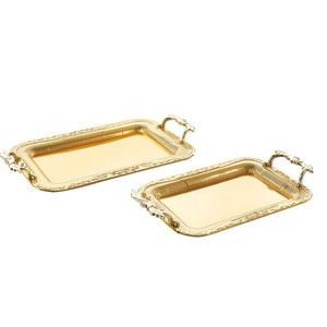 Handmade Rectangle Metal Serving <b>Tray</b> with Handle Gold Finished for Weddings & Parties <b>Snacks</b> & Drinks Serving <b>Trays</b> - Product Image 3