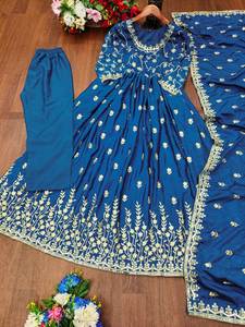 Vêtements de fête quotidiens et de bureau magnifiques couleurs vives chinon et paillettes brodées travail robes de point de soie pour adultes portent - Product Image 5