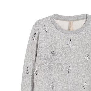 Sweat-shirt tricoté scintillant pour femme, style streetwear, avec strass sur le devant, logo et couleur personnalisables, pull d'hiver - Product Image 5