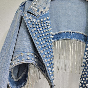 Fashion Style Denim <b>Jacket</b> Custom Factory Price Studded Denim <b>Jacket</b> Distress Wash Bomber Cropped Boxy Jeans <b>Jacket</b> Women - Product Image 4