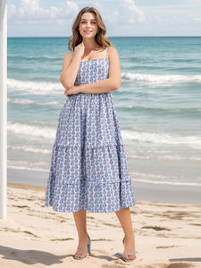 เดรสแม็กซี่แขนกุดพิมพ์ลายของผู้หญิง, เดรสผ้าคอตตอนผสมมีระบายพิมพ์ลายบาน - Product Image 6