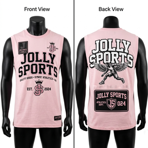 T-shirt sans manches pour homme en jersey de coton premium, imprimé rose, logo personnalisé, 100% coton, coupe ample, imprimé. - Product Image 1