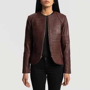 เสื้อแจ็กเก็ตหนังแกะแบบบางของผู้หญิงเสื้อโค้ทแฟชั่นสำหรับขี่มอเตอร์ไซค์ระบายอากาศได้โลโก้ตามต้องการ - Product Image 3