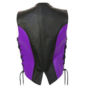 Chaleco de cuero transpirable Premium para hombre morado, cuello en V, 2 lados, cordones, estilo formal de verano - Product Image 3