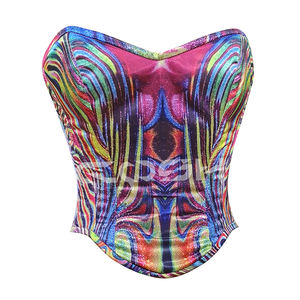 Corsé de Satén Sublimado y Minifalda de Malla con Cordón Ajustable |   Conjunto de Corsé de Satén de Poliéster Transparente con Malla Transpirable - Product Image 5