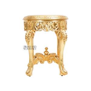 Mesa Auxiliar Redonda de Lujo con Tapa de Mármol Blanco y Marco de Madera con Hojas de Oro Talladas a Mano para Decoración de Muebles de Hogar de Estilo Palacio - Product Image 2