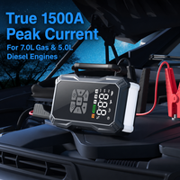 Démarreur de voiture portable à courant de crête de 1500A, gonfleur de pneus 150PSI, batterie externe 12000mAh pour moteur de moto essence 7L/diesel 5L