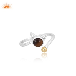 Anillo de Plata de Ley 925 con Diseño de Ojo de Tigre y Cola de Dos Tonos, Ajustable, Fabricante de Joyería Personalizada - Product Image 3