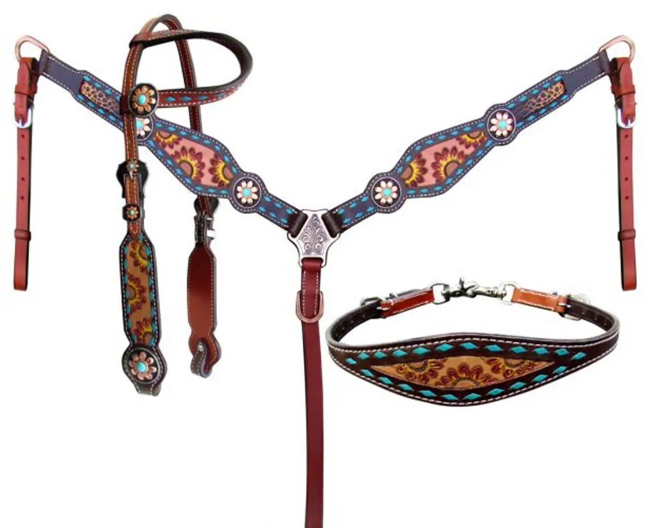 Lichtgewicht Kralen Cross Design Premium Kwaliteit Lederen Handbewerkte Headstall Borst Kraag Teugels Schoft Bandjes Paard Uitrusting